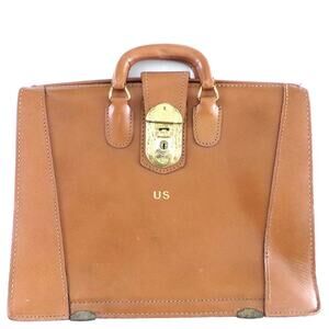 Vintage Leather Satchel Doctor Lawyer Scholar Briefcase US Yale Lock 1950s Tan